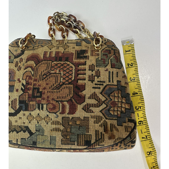 Vtg Morris Moskowitz Bag Tapestry Mini Purse Tortoise Chain Snap Closure Handbag - Picture 9 of 15
